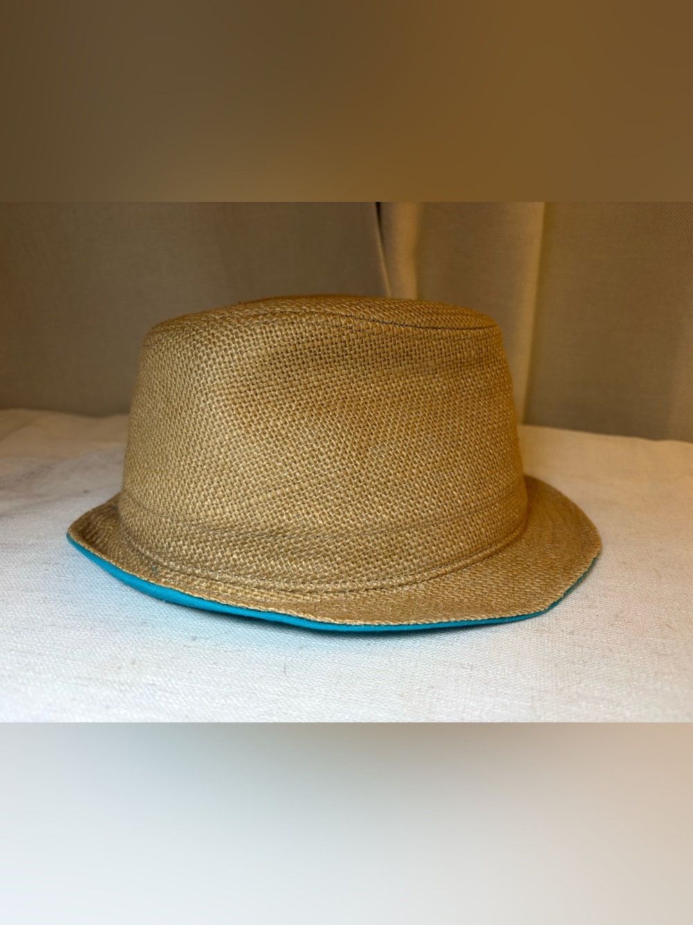 Laundry by Shelli Segal Tan Linen Blend Fedora Hat Blue Trim One Size Summer - Picture 5 of 10